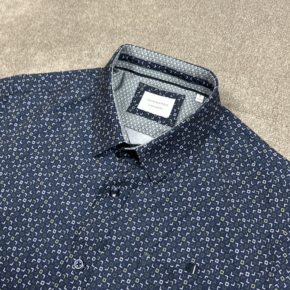 7 Diamonds Shirt Mens Large 4 Way Stretch Colorful Abstract Button Up Woven